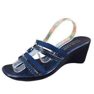 Italian Shoemakers Womens Wedge Sandals Size 9.5 Navy Elastic Open Toe Comfort